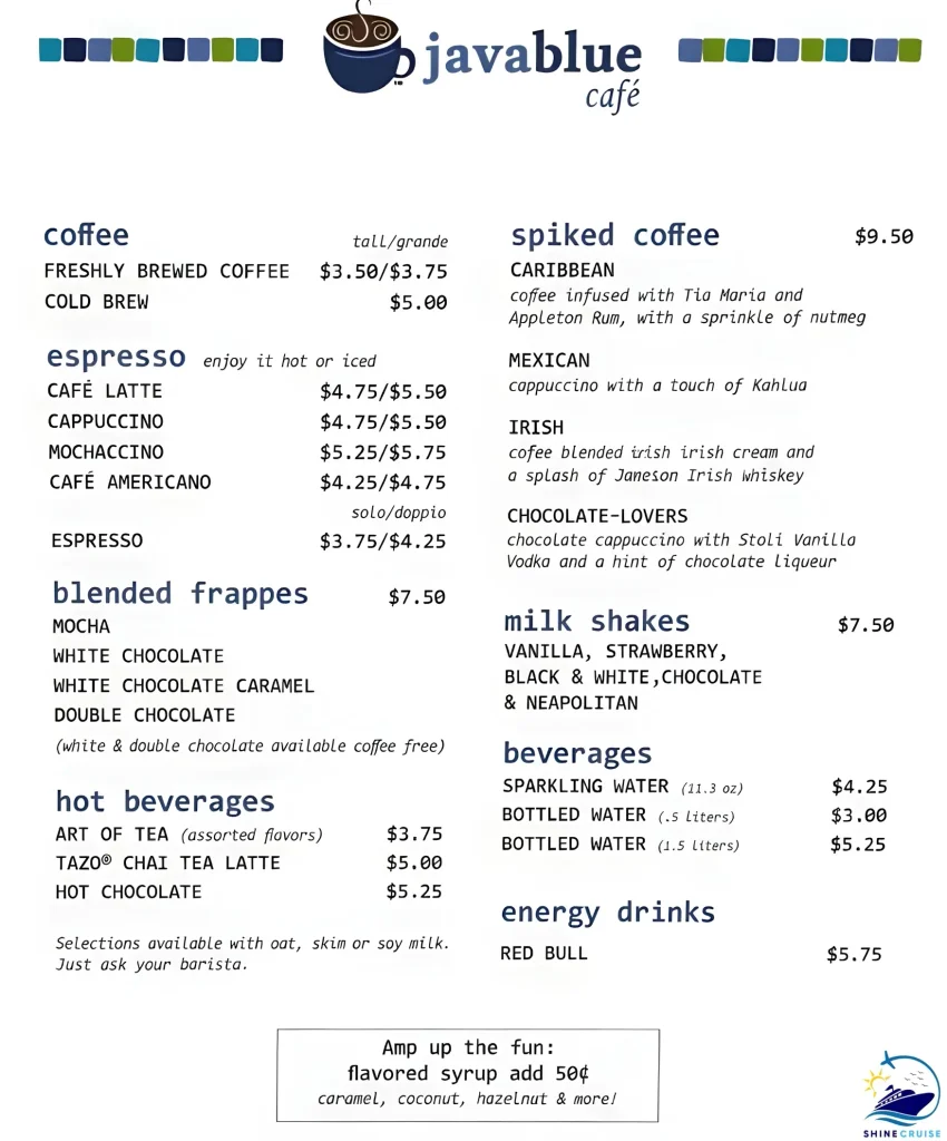 Carnival Jubilee JavaBlueย Cafรฉ menu 2