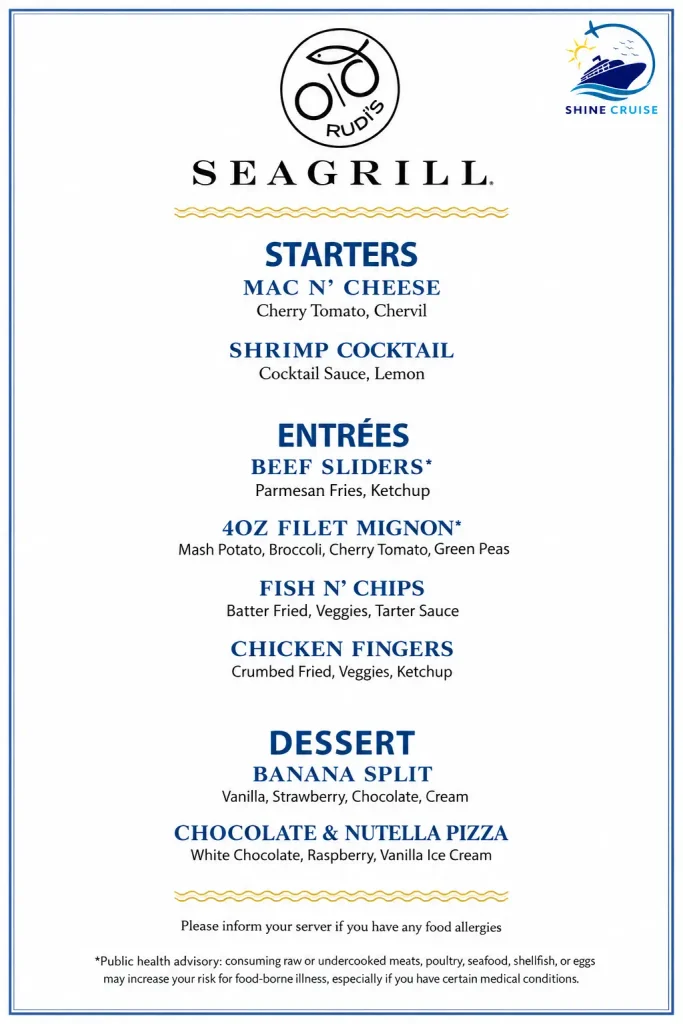 Carnival Jubilee Rudiโsย Seagrill Kids menu