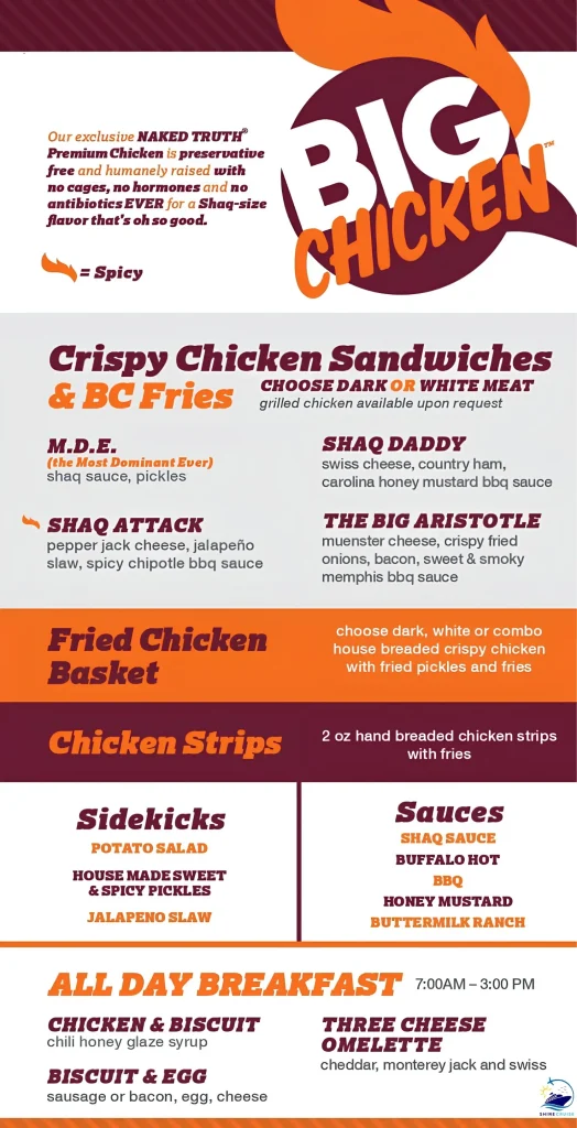 Carnival Jubilee Shaqโs Big Chicken menu