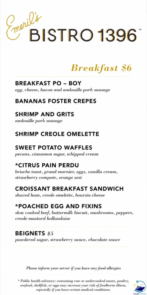 Carnival Mardi Gras Emerilโs Bistro 1396 Breakfast menu
